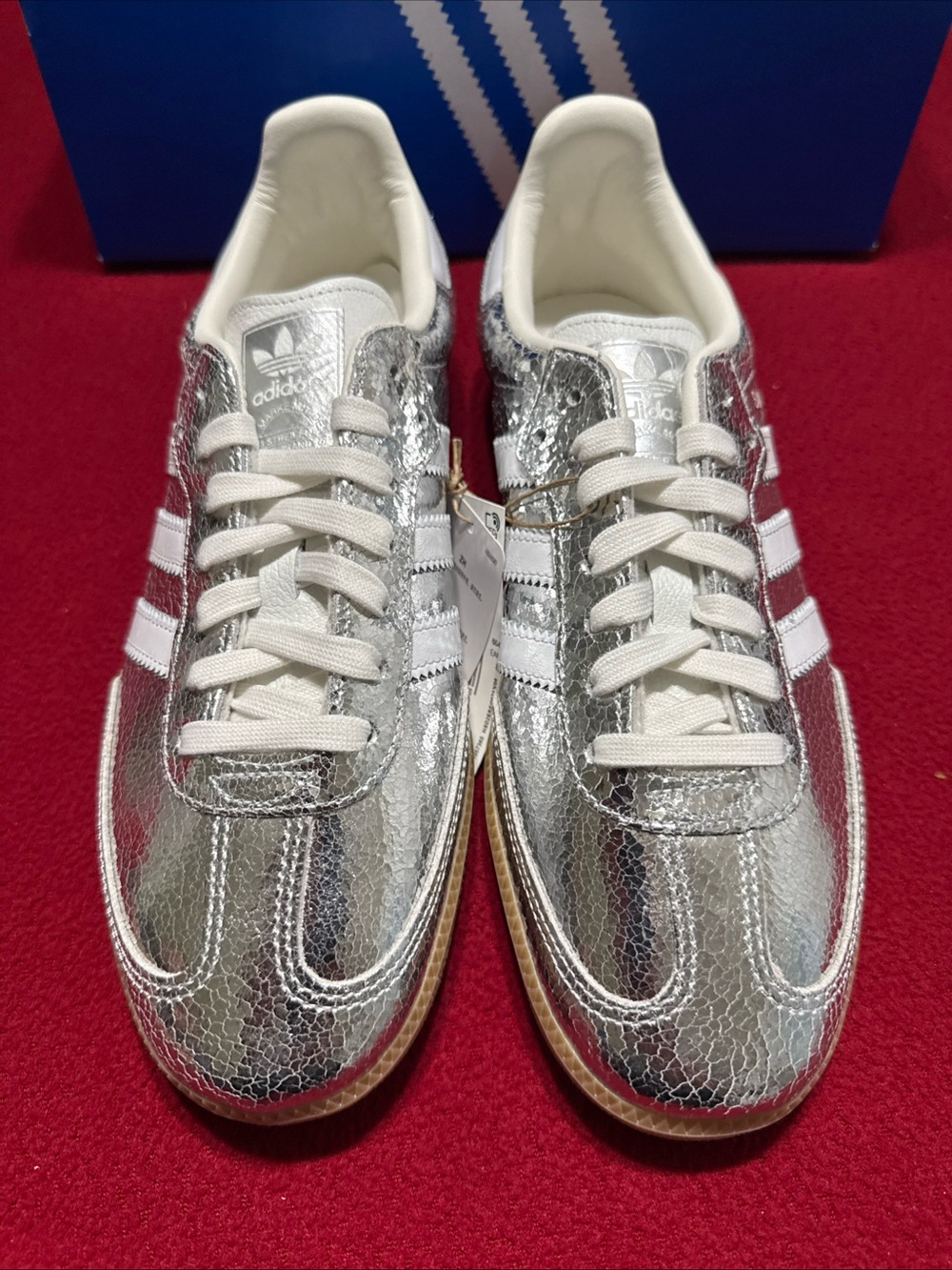 Adidas Samba OG Silver Metallic White Sneakers Shoes Men 8.5 Women 9.5 - Picture 4 of 8